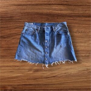 Levi's Premium Button Front Denim Mini Skirt Raw Edge 32  Waterless Sustainable